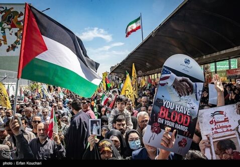 راهپیمایی روز قدس درتهران/ پیام ایران:محکومیت اسرائیل